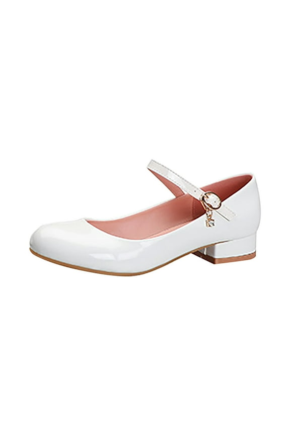 Big Girls' Summer Closed Toe 4.5cm Low Heel Solid Color Hook and Loop Princess Shoes Wedding Prom,Size 8-9 Years