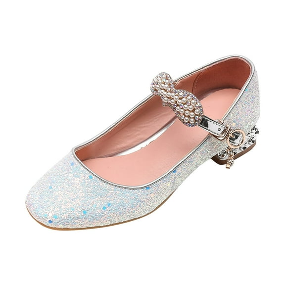 REDARER Big Girls Summer Closed Toe Sequins Low Heel Princess Shoes Shiny Girls Shoes Daily Shoes,Size 11-11.5 Years