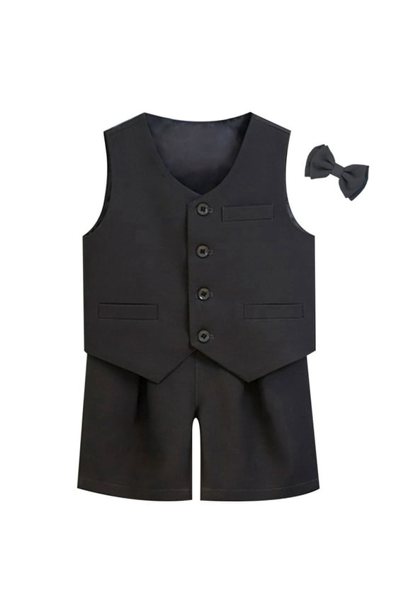 Boy's Suit Set Formal Attire for Performance Wedding and Celebration Party Outfits (including Bow Ties Jackets Shorts),5-6 Years