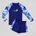 thumbnail image 1 of REDARER Boys' 2-Piece Swim Set – Graphic Long-Sleeve Rash Guard + Wave-Print Trunks, Stylish Summer Beach Swimwear,150, 1 of 4