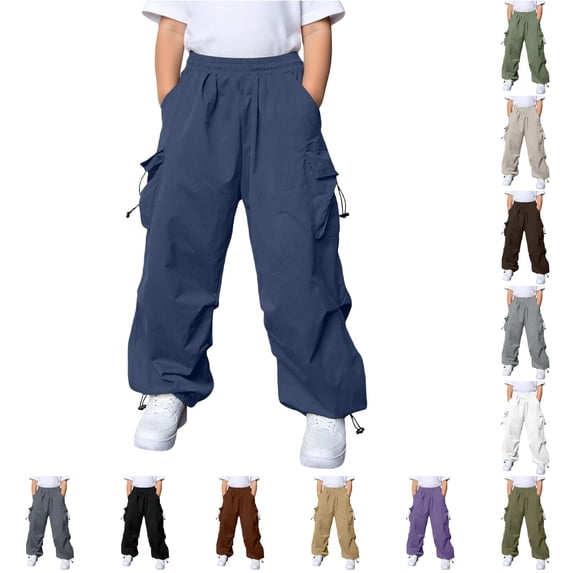 REDARER Boys Cargo Parachute Pants Elastic Drawstring Waist Side Big Pockets Loose Wide Leg Outdoor Casual Trousers,13-14 Years