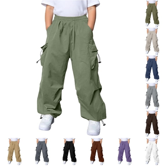 REDARER Boys Cargo Parachute Pants Elastic Drawstring Waist Side Big Pockets Loose Wide Leg Outdoor Casual Trousers,7-8 Years