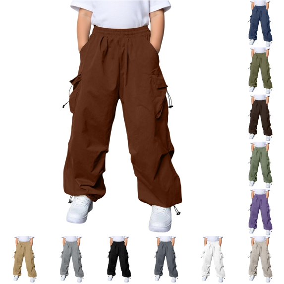 REDARER Boys Cargo Parachute Pants Elastic Drawstring Waist Side Big Pockets Loose Wide Leg Outdoor Casual Trousers,9-10 Years