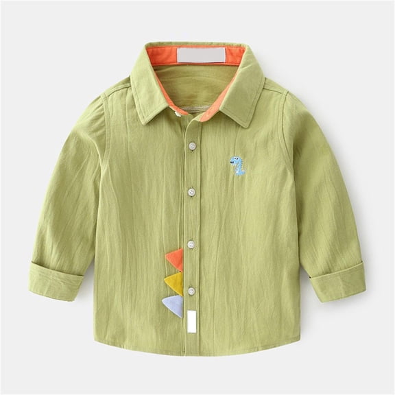REDARER Boys' Cartoon Print Shirt - Soft Long Sleeve Button-Down Collar Top for Kids, Breathable School & Outdoor Wear,5-6 Years