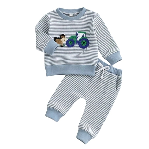 REDARER Boys' Classic Stripes 2-Piece Set - Soft Long Sleeve Top & Pants for Daily Wear, Comfortable Casual Outfit,12-18 Months