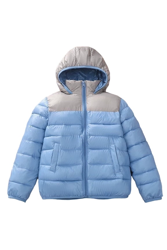 Boys Color Block Puffer Jacket, Lightweight Hooded Down Coat for Kids, Warm Insulated Winter Outerwear,Size:15-16 Years