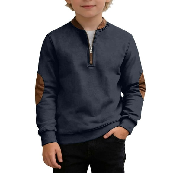 REDARER Boys Color Block Quarter Zip Sweatshirt Long Sleeve Winter Warm Casual Top for Youth,6-7 Years