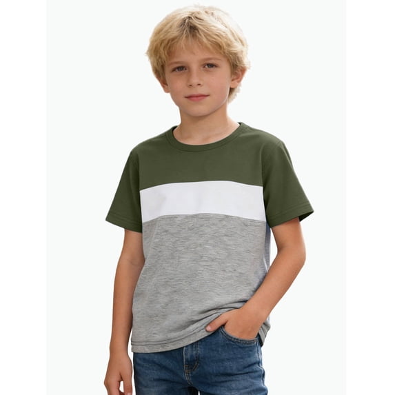REDARER Boys Color Block Short Sleeve T-Shirt Crew Neck Casual Soft Cotton Comfortable Playwear Daily Tee,12-13 Years
