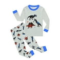 thumbnail image 1 of REDARER Boys Crew Neck Long Sleeve Dinosaur Print 2 Piece Cotton Sleep Set Elastic Waist Autumn Winter Warm Night Pajama Outfit,4-5 Years, 1 of 8