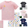 thumbnail image 1 of REDARER Boys Crew Neck Short Sleeve Glow In Dark Print Tee Elastic Waist Star Shorts 2Pc Soft Night Sleep Pajama Set,3-4 Years, 1 of 3