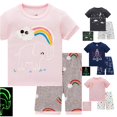 thumbnail image 1 of REDARER Boys Crew Neck Short Sleeve Glow In Dark Print Tee Elastic Waist Star Shorts 2Pc Soft Night Sleep Pajama Set,7-8 Years, 1 of 3