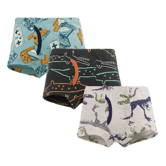 REDARER Boys' Dinosaur Boxer Briefs 3-Pack, Cute Cartoon Print Cotton Underwear for Kids, Soft & Breathable,Size for 3-4 Years