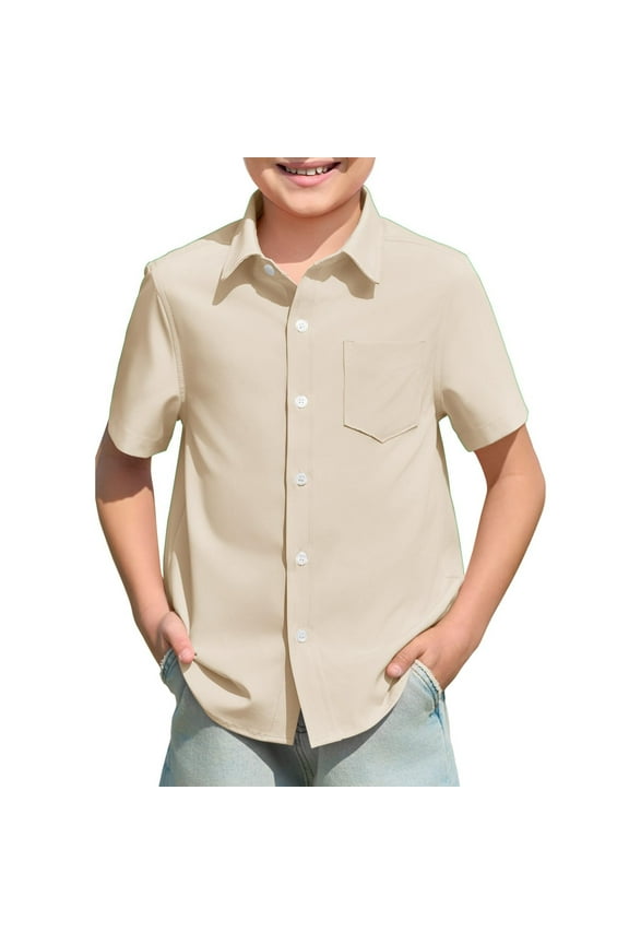 Boys & Girls Button Down & Solid Polo Shirts | Summer Casual Beach 5-14Y | -Resistant Uniform with Pockets,Size 11-12 Years