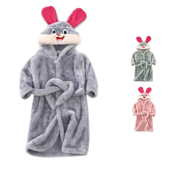 REDARER Boys Girls Cute 3D Bunny Hooded Bathrobe Big Rabbit Ears Self Tie Belt Ultra Soft Warm Flannel Kids Sleep Robe,1-2 Years