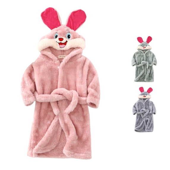REDARER Boys Girls Cute 3D Bunny Hooded Bathrobe Big Rabbit Ears Self Tie Belt Ultra Soft Warm Flannel Kids Sleep Robe,2-3 Years