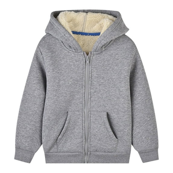 REDARER Boys Girls Hooded Pullover Thick Lined Versatile Casual Warm Outerwear Winter Cozy Lamb Wool Jacket,Color:Grey,Size:3-4 Years