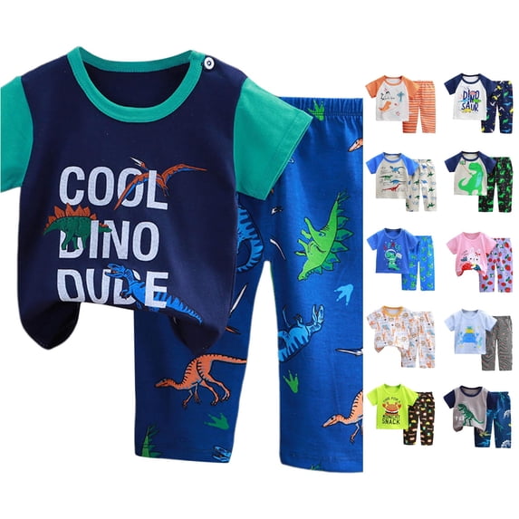 REDARER Boys Girls Jungle Animal Print PJs Short Sleeve Tee Matching Long Pants Lightweight Summer Kids Daily Sleepwear Set,4-5 Years
