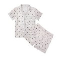 thumbnail image 1 of REDARER Boys Girls Polka Dot Satin PJs Lapel Short Sleeve Button Top Elastic Shorts Soft Silky Summer Kids Sleepwear Set,6-7 Years, 1 of 8