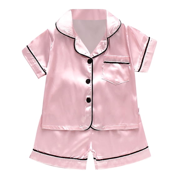 REDARER Boys Girls Satin Button Down Short Sleeve Shirt Tops + Shorts Pants Silk Pajamas Sleepwear Outfits Loungewear Set,2-3 Years