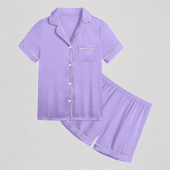 REDARER Boys Girls Satin Pajama Set 2 Piece Short Sleeve Button Down Top & Shorts Loungewear Outfit,6-7 Years