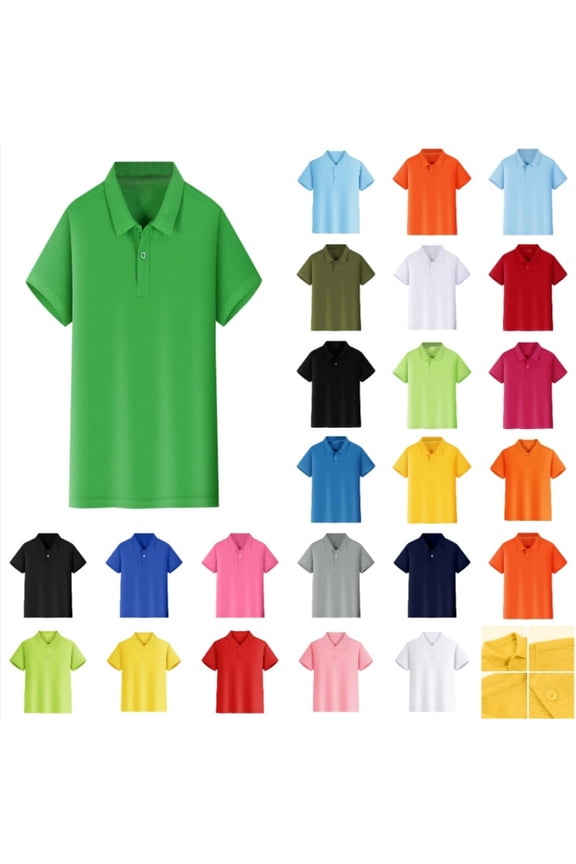 Boys Girls Short Sleeve Polo Shirt, Button Closure Soft Pique Fabric Casual Top for Daily & School Wear