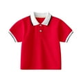 thumbnail image 1 of REDARER Boys Girls Short Sleeve Polo Shirt Solid Color Button Down Top Comfortable Soft Casual Kids Tee For Everyday Wear,Color:Red,Size:2-3 Years, 1 of 4