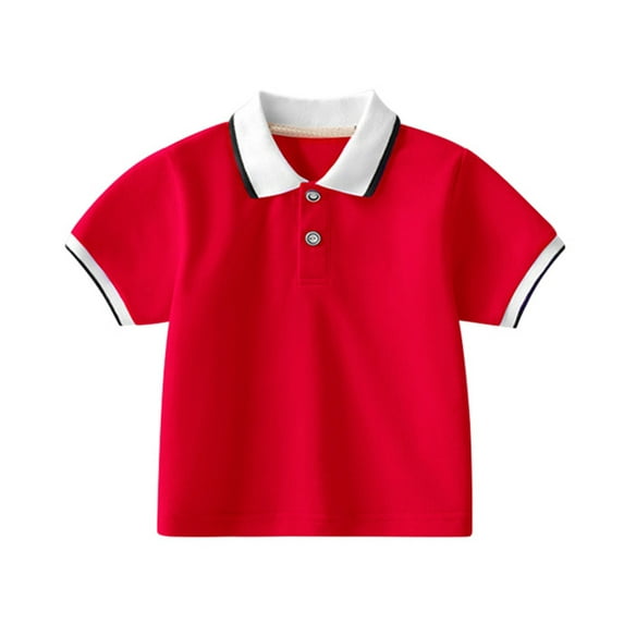 REDARER Boys Girls Short Sleeve Polo Shirt Solid Color Button Down Top Comfortable Soft Casual Kids Tee For Everyday Wear,Color:Red,Size:2-3 Years