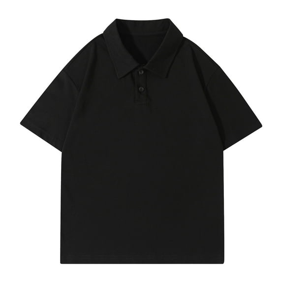 REDARER Boys Girls Short Sleeve Polo Shirt Solid Color Collared Casual Top For Teens Summer Holiday Wear,Color:2 Black,Size:4-5 Years