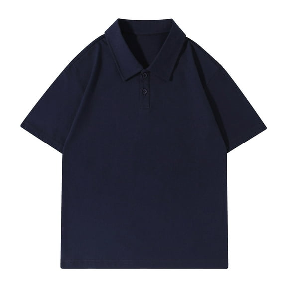 REDARER Boys Girls Short Sleeve Polo Shirt Solid Color Collared Casual Top For Teens Summer Holiday Wear,Color:2 Dark Blue,Size:12-13 Years