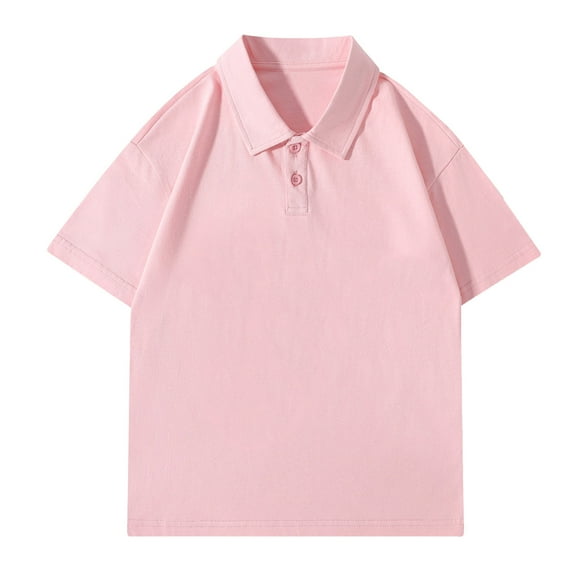 REDARER Boys Girls Short Sleeve Polo Shirt Solid Color Collared Casual Top For Teens Summer Holiday Wear,Color:2 Light Pink,Size:6-7 Years