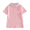 thumbnail image 1 of REDARER Boys Girls Short Sleeve Polo Shirt Striped Collared With Pocket Casual Summer Top For Teens Holiday Wear,Color:1 Pink,Size:9-10 Years, 1 of 4