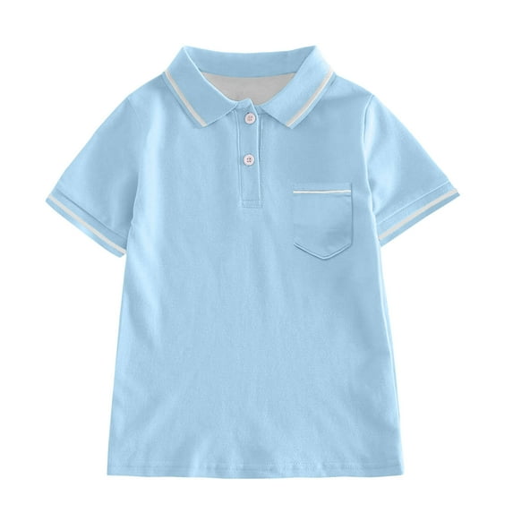 REDARER Boys Girls Short Sleeve Polo Shirt Striped Collared With Pocket Casual Summer Top For Teens Holiday Wear,Color:1 Sky Blue,Size:13-14 Years