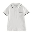 thumbnail image 1 of REDARER Boys Girls Short Sleeve Polo Shirt Striped Collared With Pocket Casual Summer Top For Teens Holiday Wear,Color:1 White,Size:7-8 Years, 1 of 4
