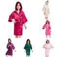 thumbnail image 1 of REDARER Boys Girls Solid Satin Hooded Robe 3/4 Wide Sleeve Self Belt Soft Silky Kids Bath Spa Sleep Kimono Cover Up,10-12 Years, 1 of 6