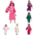 thumbnail image 1 of REDARER Boys Girls Solid Satin Hooded Robe 3/4 Wide Sleeve Self Belt Soft Silky Kids Bath Spa Sleep Kimono Cover Up,5-6 Years, 1 of 6