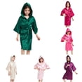thumbnail image 1 of REDARER Boys Girls Solid Satin Hooded Robe 3/4 Wide Sleeve Self Belt Soft Silky Kids Bath Spa Sleep Kimono Cover Up,6-7 Years, 1 of 6