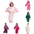 thumbnail image 1 of REDARER Boys Girls Solid Satin Hooded Robe 3/4 Wide Sleeve Self Belt Soft Silky Kids Bath Spa Sleep Kimono Cover Up,8-9 Years, 1 of 7