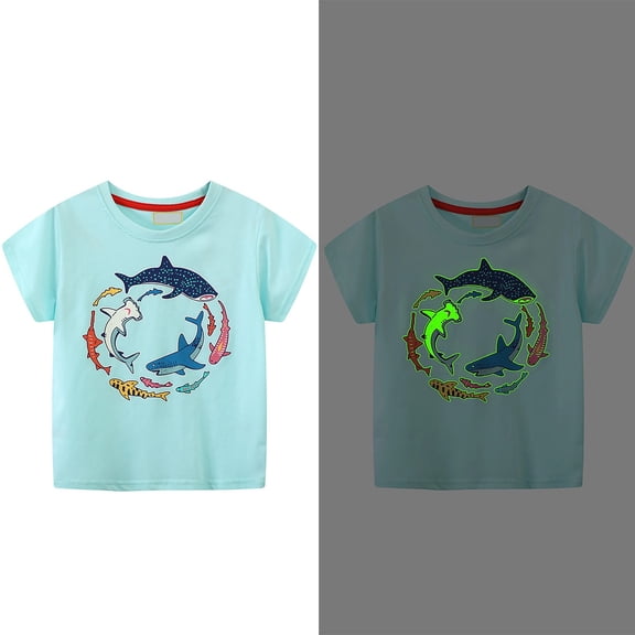 REDARER Boys' Glow In The Dark Fish Tee - Summer Short Sleeve Kids Outdoor Casual Fun Comfort Top,3-4 Years