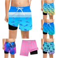 thumbnail image 1 of REDARER Boys Gradient Tree Print Swim Trunks Drawstring Waist Built In Compression Liner Summer Beach Board Shorts,10-12 Years, 1 of 5