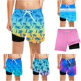 thumbnail image 1 of REDARER Boys Gradient Tree Print Swim Trunks Drawstring Waist Built In Compression Liner Summer Beach Board Shorts,5-6 Years, 1 of 5