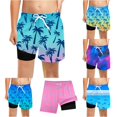 thumbnail image 1 of REDARER Boys Gradient Tree Print Swim Trunks Drawstring Waist Built In Compression Liner Summer Beach Board Shorts,8-9 Years, 1 of 5