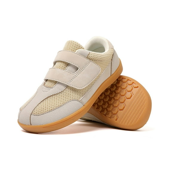 REDARER Boys Lightweight Training Sneakers, Breathable Non- Sports Shoes with Hook & Loop - Soft Sole Durable Footwear for Kids' Daily Wear,Color:Beige,Size:5-6 Years