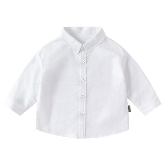 REDARER Boys Long Sleeve Button Down Shirt Plain Color Collared Top Comfortable Inner Wear Autumn Casual Kids Shirt Jacket,Color:White,Size:3-4 Years