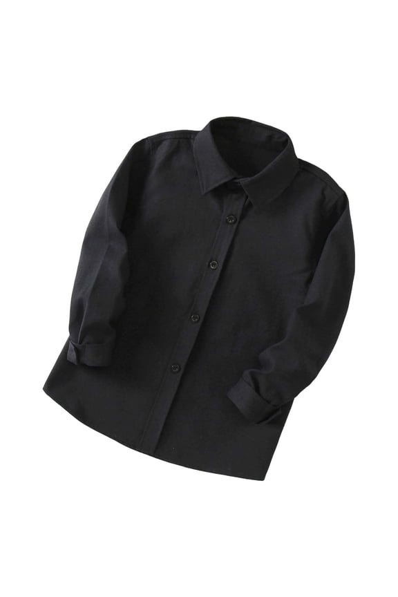 Boys Long Sleeve Performance Shirt Classic Polo Collar Formal Stage Wear Comfortable Fit Fall Spring,Size:3-4 Years