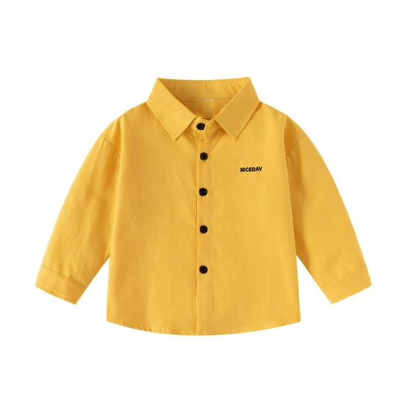 REDARER Boys Long Sleeve Shirt Casual Solid Color Embroidered Dress Shirt Toddler Kids Top Comfortable Fall Clothing,Color:Yellow,Size:4-5 Years