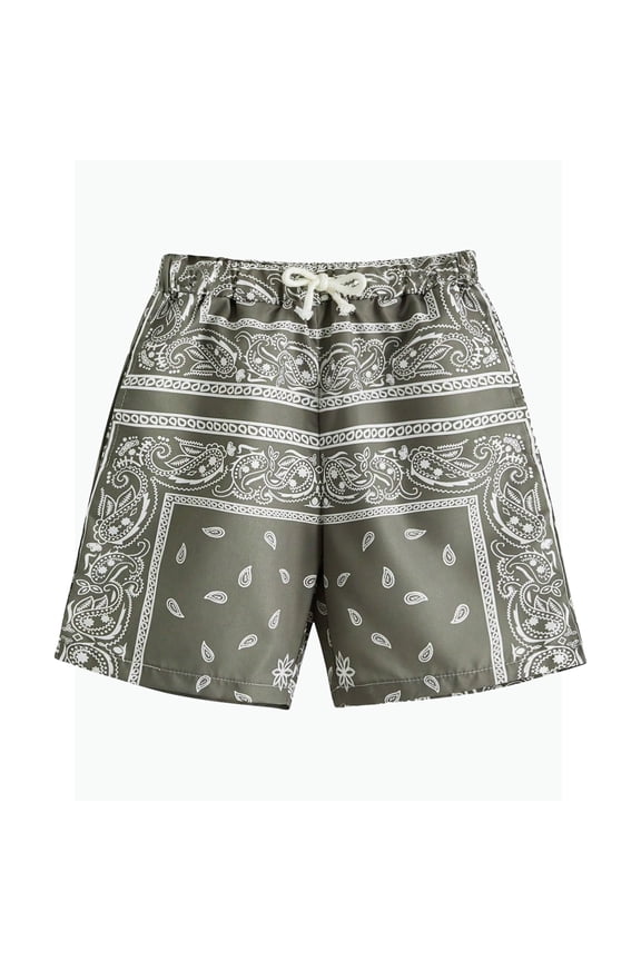 Boys Paisley Print Elastic Waist Shorts Casual Breathable Summer Active Wear for Kids,13-14 Years