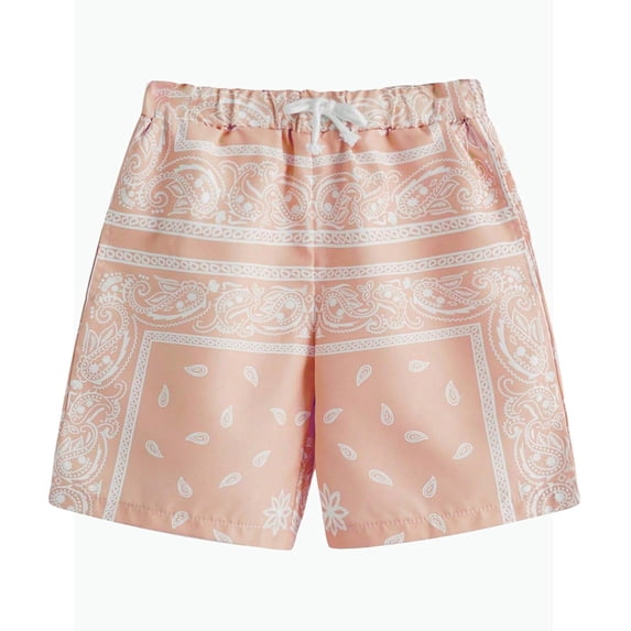 REDARER Boys Paisley Print Elastic Waist Shorts Casual Breathable Summer Active Wear for Kids,9-10 Years