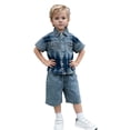 thumbnail image 1 of REDARER Boys Short Sleeve Lapel Button Embroidery Denim Shirt Knee Length Shorts 2Pc Summer Casual Play Outfit,2-3 Years, 1 of 5
