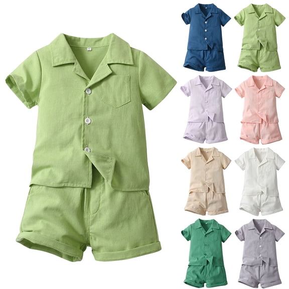 REDARER Boys Short Sleeve Sets Summer Casual Gentleman Tops Hawaii Beach Holiday Solid Shirts T Shirt Shorts Outfits,6-12 Months
