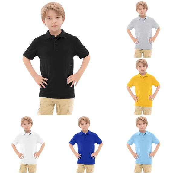 REDARER Boys Solid Short Sleeve Polo Shirt Soft Breathable Kids School Uniform Casual Tops,14-15 Years